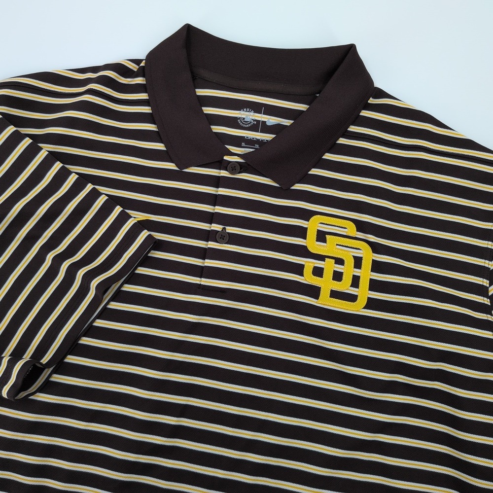 NIKE San Diego Padres Mens Dri-FIT Striped Logo Golf Polo Shirt Brown XL